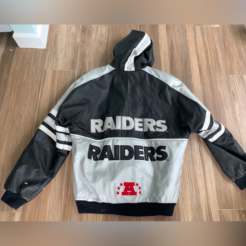 Vintage G3 Carl Banks Oakland Raiders Black Leather Jacket 2XL